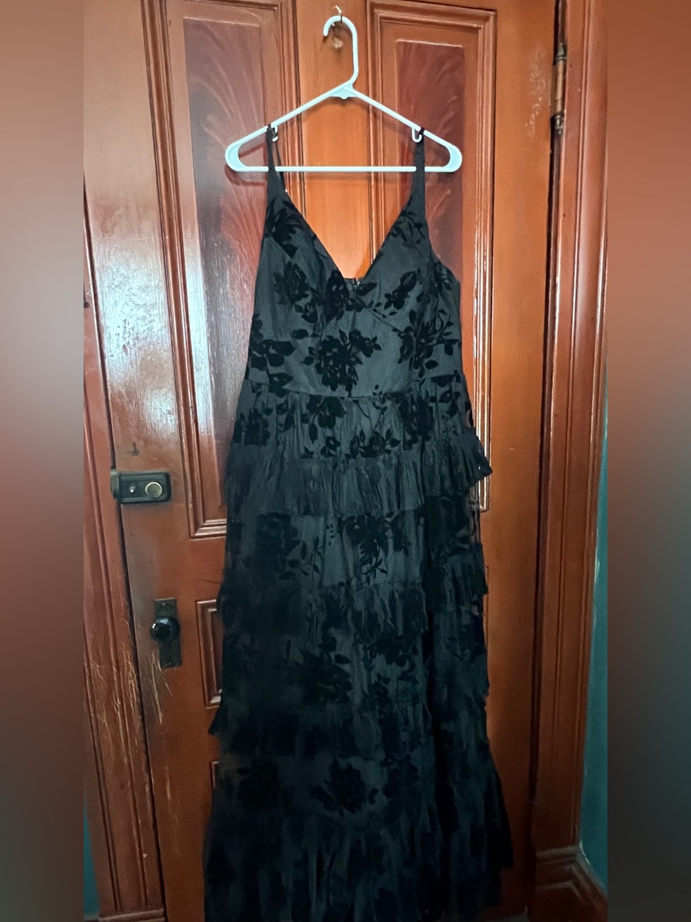 Azazie Plus Size Cammy Black Ruffle Maxi Dress- size 20